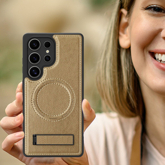 Etui skórzane z podstawką do Samsung Galaxy S25 Ultra – kompatybilne z MagSafe, desert gold