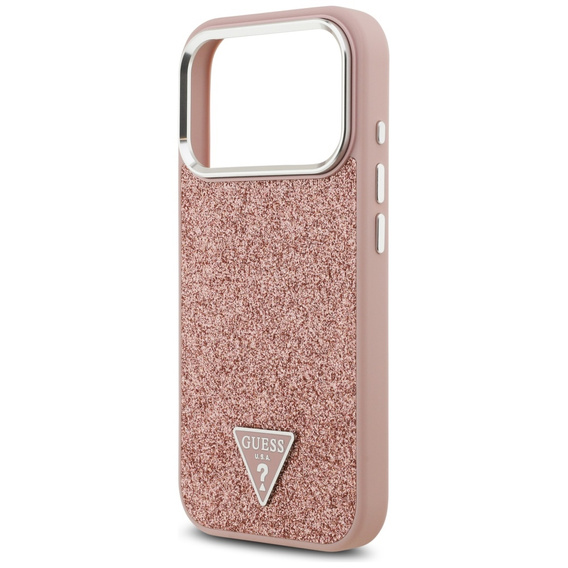 Etui GUESS do iPhone 17 Pro Max, Glitter Triangle Logo MagSafe, różowa