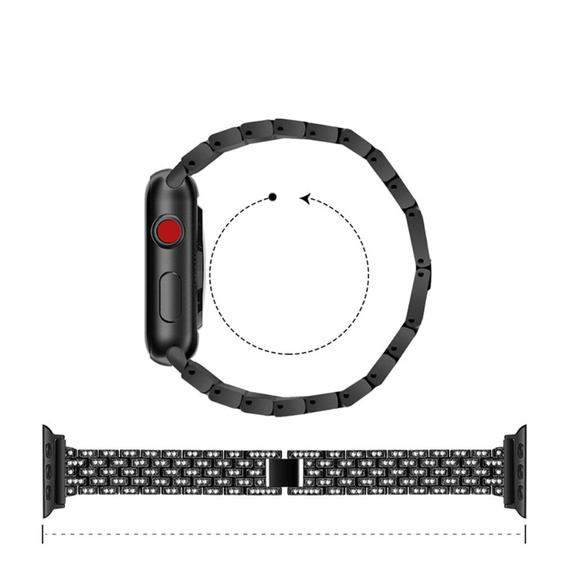 Bransoleta + Etui z Diamentami do Apple Watch 4/5/6/SE 44mm, Czarne