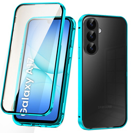 Etui do Samsung Galaxy A17 5G, Magnetic Dual Glass, przezroczyste z niebieskimi rantami