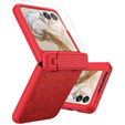 Etui do Motorola Razr 60 Ultra – Glitter PC Case ze szkłem i podstawką - czerwone