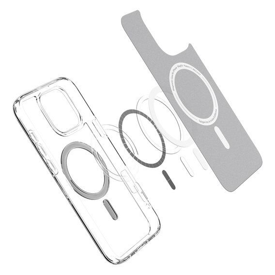 Etui z MagSafe Spigen do iPhone 16 Pro, Ultra Hybrid, przezroczyste / szare + Szkło Hartowane 9H
