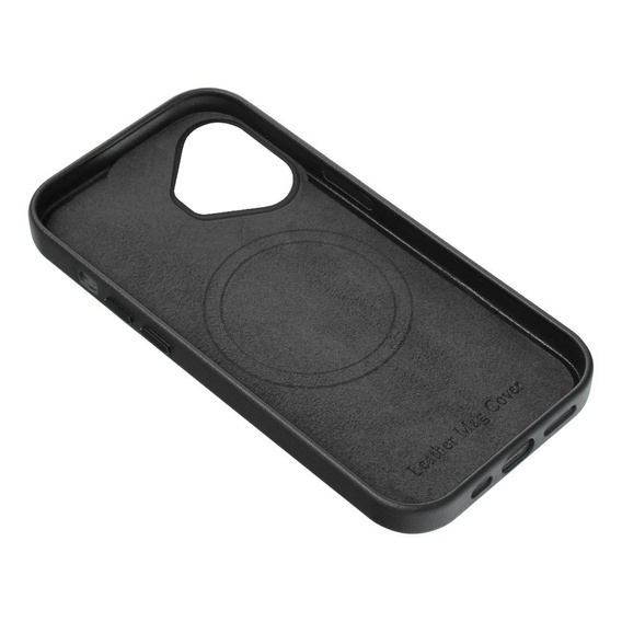 Skórzane Etui do MagSafe do iPhone 16, czarne + Szkło Hartowane 9H