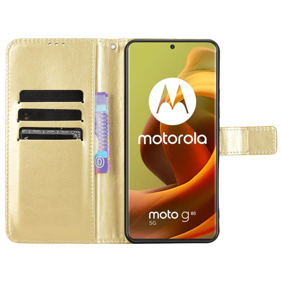 Etui z klapką do Motorola Moto G85, Crazy Horse Wallet, złote