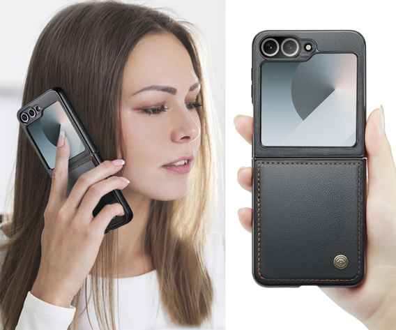 Etui do Samsung Galaxy Z Flip7 FE / Z Flip6, CASEME Litchi Leather, czarne
