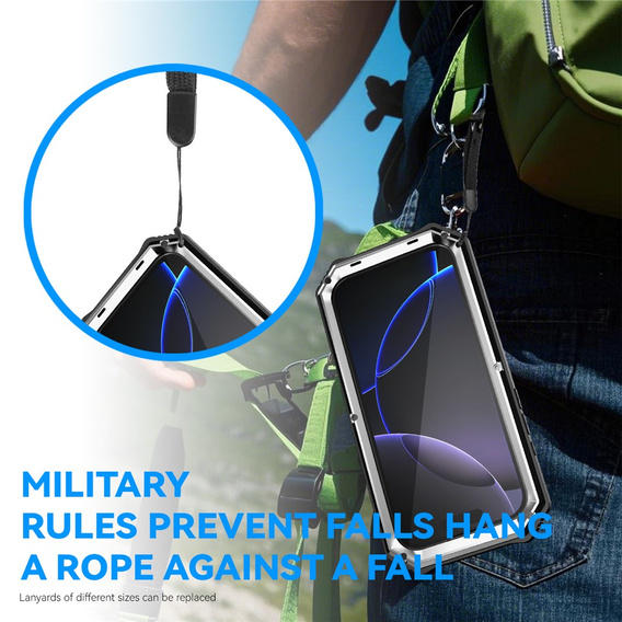 Etui pancerne do iPhone 17 Pro, R-JUST, z podstawką, srebrne