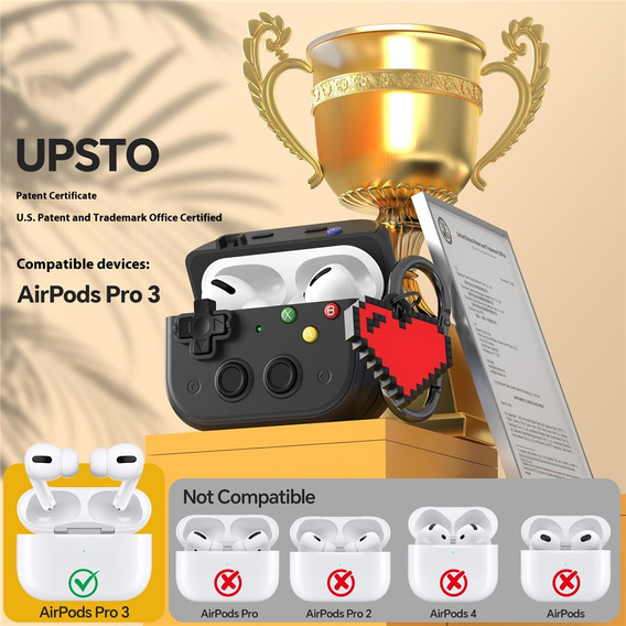 Etui na Apple Airpods Pro 3, Konsola Retro, z zawieszką serce - czarne