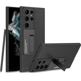 Etui GKK do Samsung Galaxy S23 Ultra, z podstawką, Carbon Fiber, Czarne