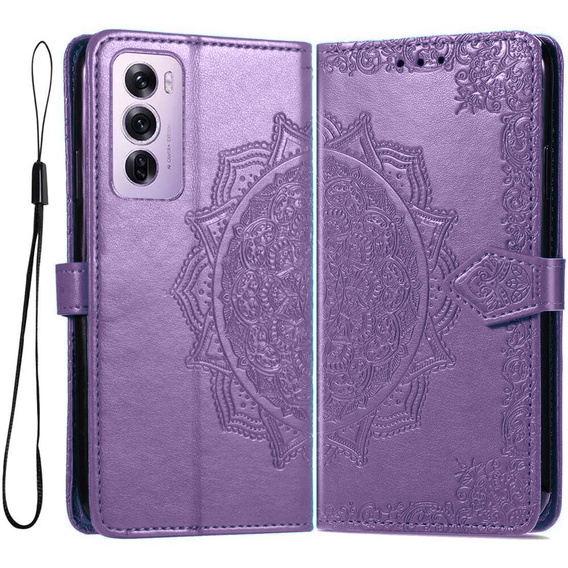 Etui z klapką do Oppo Reno 12 Pro, Mandala, fioletowe