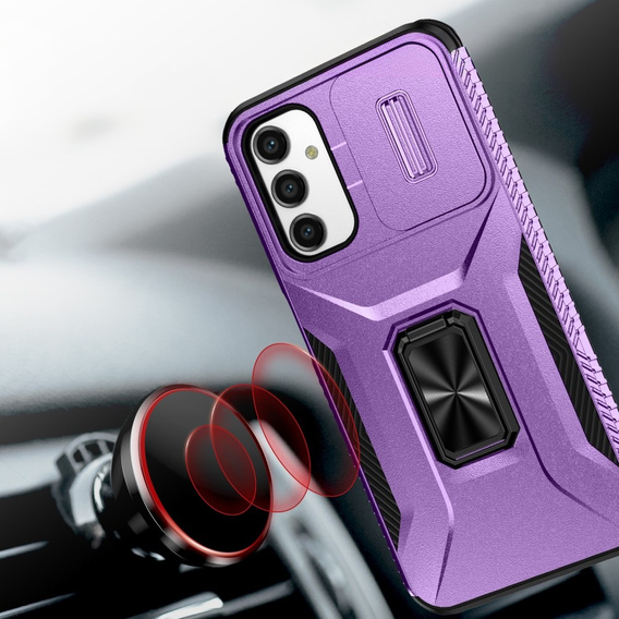 Etui do Samsung Galaxy A15, pancerne Slide Ring, fioletowe + szkło 9H