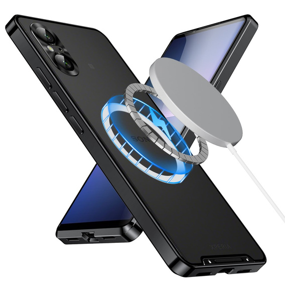 Etui z ochroną aparatu do Sony Xperia 5 V, CamShield MagSafe, przezroczyste / czarne