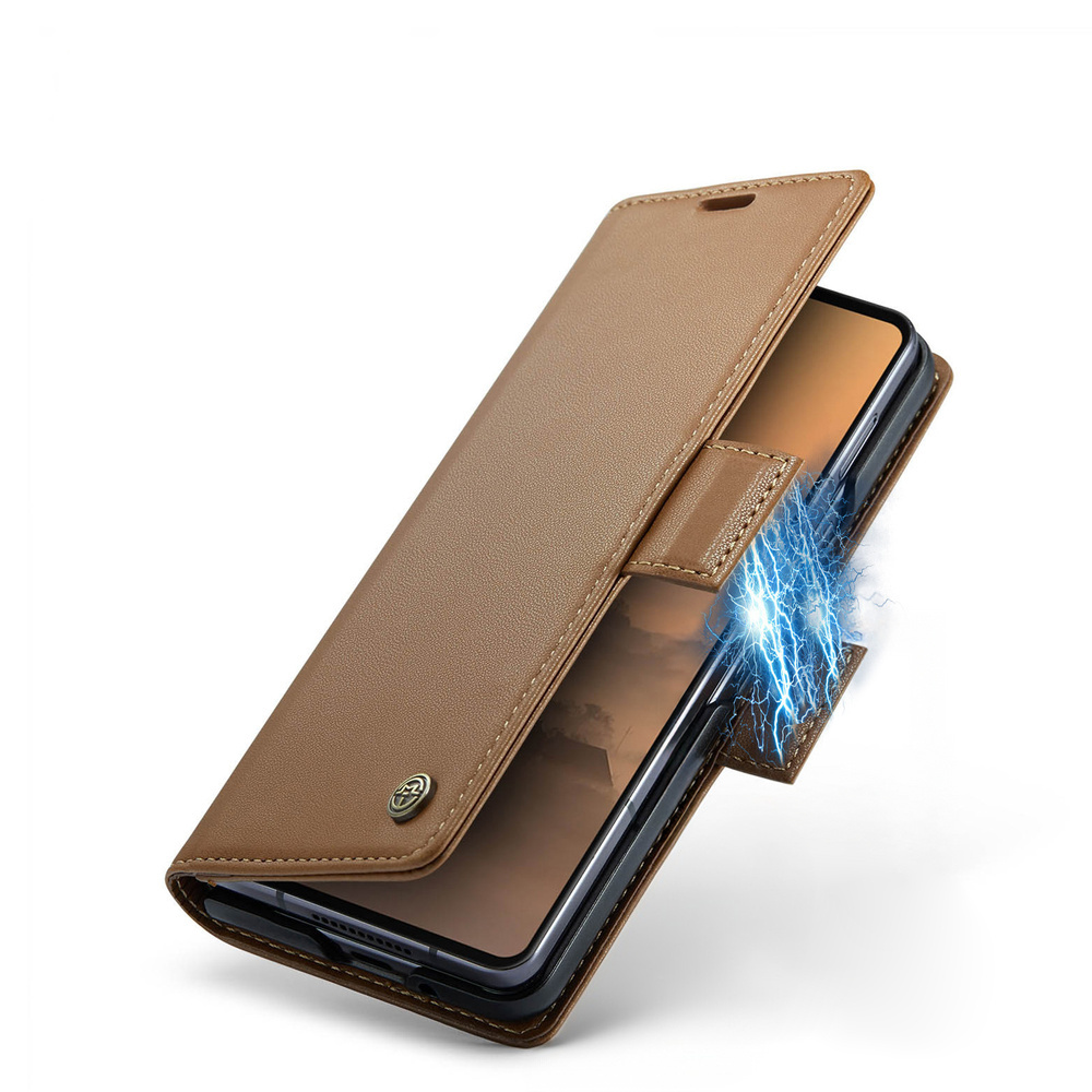 CASEME Litchi Wallet do Galaxy Z Fold7 – elegancki brązowy pokrowiec ze skóry ekologicznej