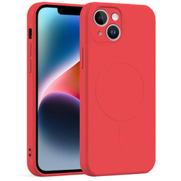 Zestaw Etui Silicone Mag Cover do iPhone 14, czerwone + szkło