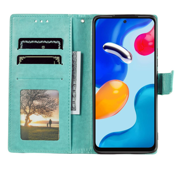 Zestaw Etui z klapką do Xiaomi Redmi Note 11/11S, Mandala, Zielone + szkło