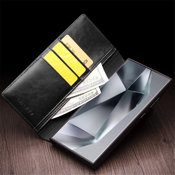 Etui z klapką do Samsung Galaxy S24 Ultra, QIALINO Leather Wallet, czarne