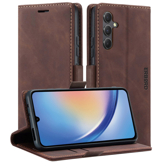 Etui do Samsung Galaxy A35 5G, ERBORD Vintage portfel z klapką, kawowe