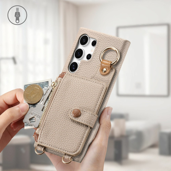 Etui do Samsung Galaxy S25 Ultra z klapką i paskiem – beżowe
