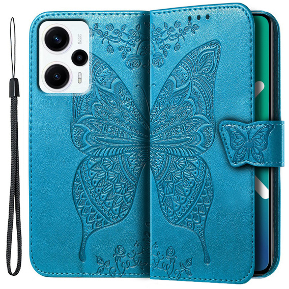 Etui z klapką do Xiaomi Poco F5, Butterfly, niebieskie