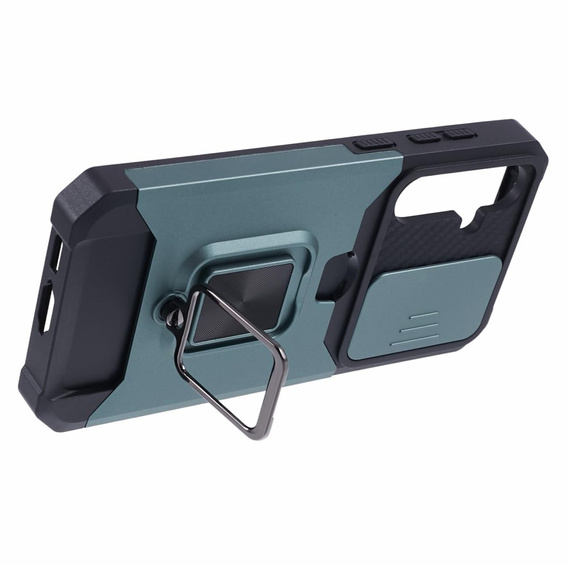 Etui pancerne do Samsung Galaxy S23 FE, Camera Slide Card Slot, zielone + szkło 9H