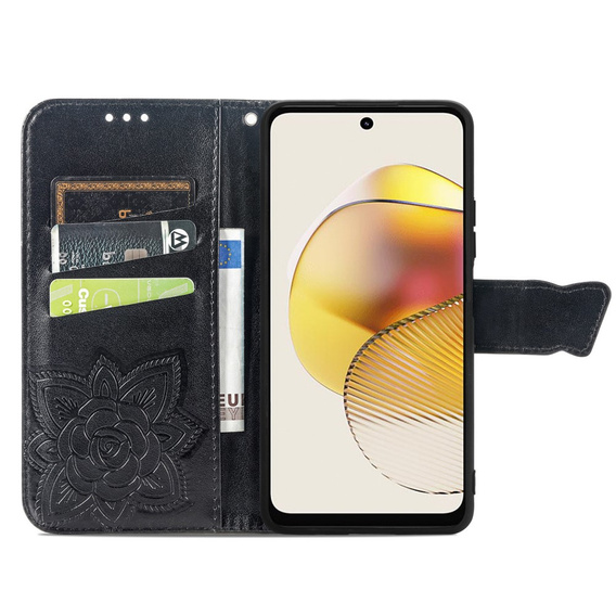 Etui z klapką do Motorola Moto G73 5G, Butterfly, czarne