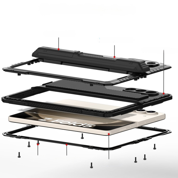 Etui pancerne do Samsung Galaxy Z Fold 5 5G, aluminiowe, z podstawką i miejscem na rysik, czerwone