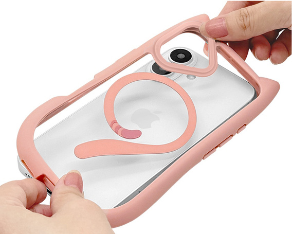 Etui do iPhone 16, do MagSafe, Cute Cat, różowe + Szkło na ekran