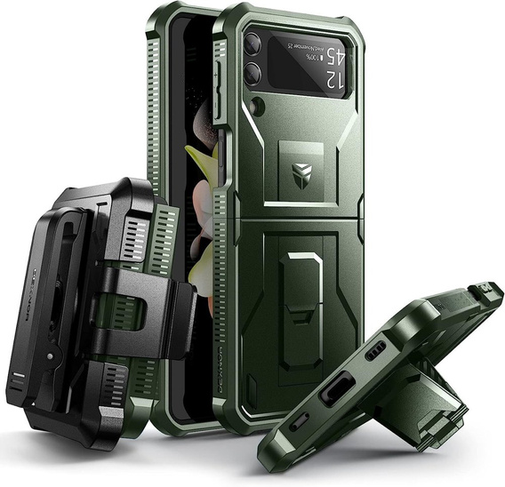 Etui pancerne do Samsung Galaxy Z Flip 4 5G, Dexnor Clip Holder, zielone