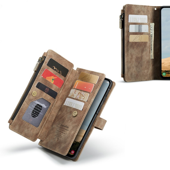Etui CASEME do Samsung Galaxy A56 5G, Leather Wallet Cash and Card Slots, z paskiem, brązowe