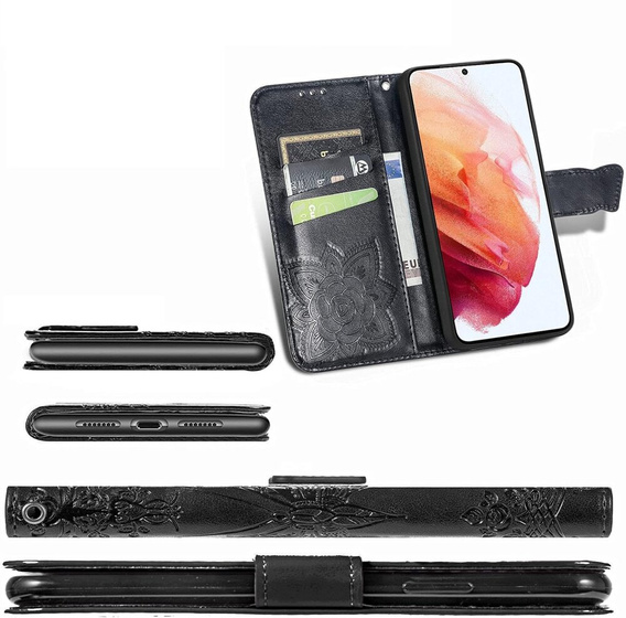Etui z klapką do Motorola Moto E14, Butterfly, czarne
