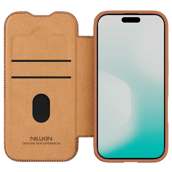Etui z klapką NILLKIN do iPhone 17, CamShield Qin Pro, skórzane, brązowe