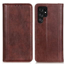 Skórzane Etui do Samsung Galaxy S24 Ultra, Wallet Litchi Leather, brązowe