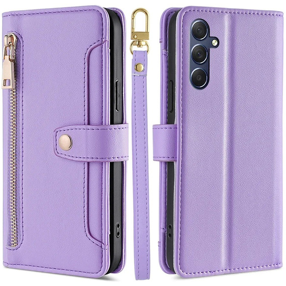 Etui z klapką do Samsung Galaxy A16, Wallet Zipper Pocket, fioletowe