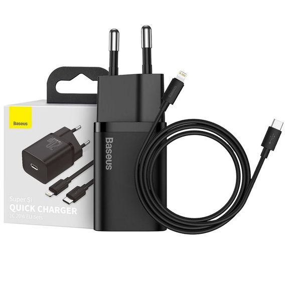 Baseus Super Si QUICK CHARGER PD20W Ładowarka + Kabel Lightning - Czarny