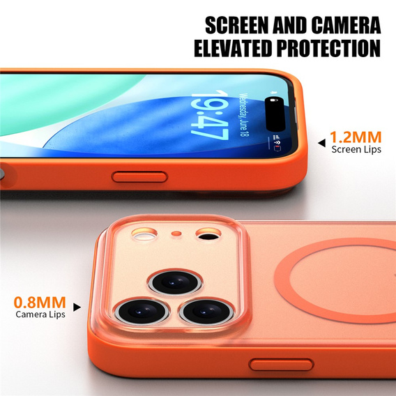 Etui do iPhone 17 Pro, do MagSafe, matowe z ochroną aparatów, pomarańczowe