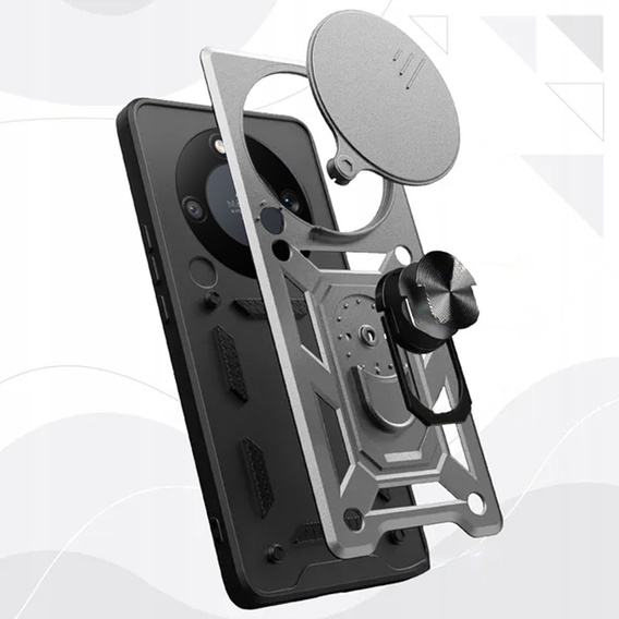 Etui pancerne do Honor Magic 8 Lite, CamShield Slide, srebrne