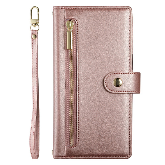 Etui z klapką do Oppo Reno 13 5G, Wallet Zipper Pocket, różowe