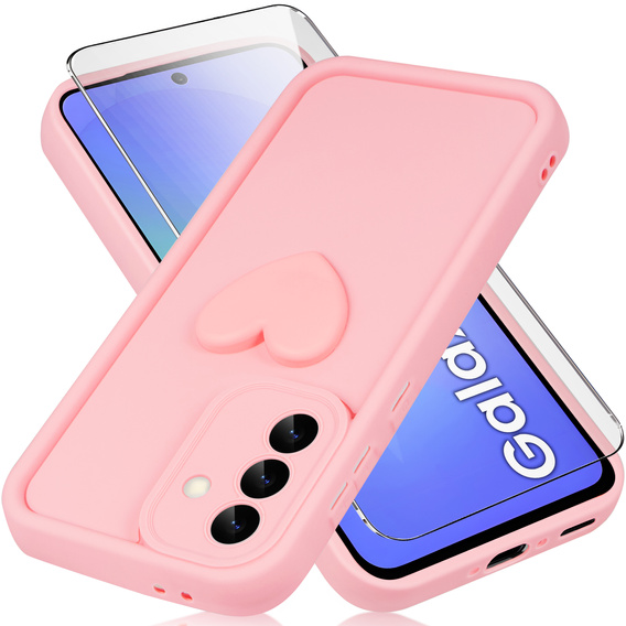 Etui do Samsung Galaxy A36 5G, Silicone Heart, różowe + Szkło hartowane 9H