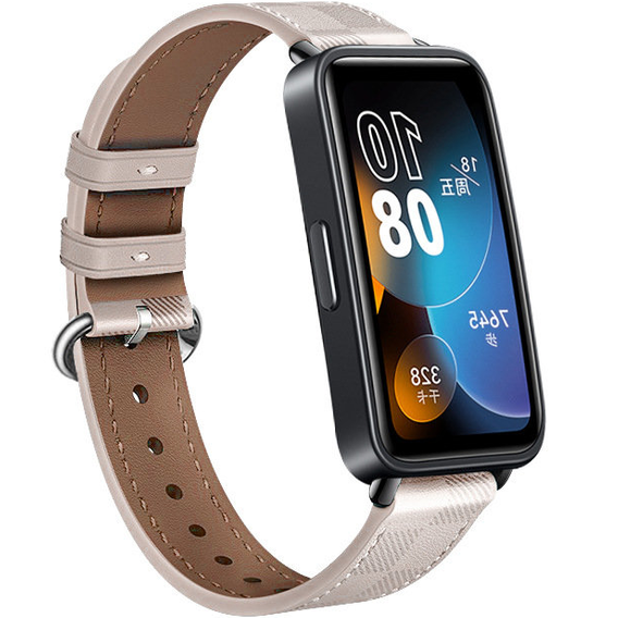 Pasek Skórzany do Huawei Band 10 / 9 / 8, z teksturą w kratkę, Różowy