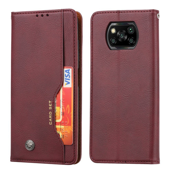 Etui Wallet do Poco X3 NFC / Poco X3 Pro, Card Set, Wine Red