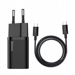 Baseus ładowarka sieciowa Super Si PD 25W, 1× USB-C + kabel USB-C – USB-C - czarna