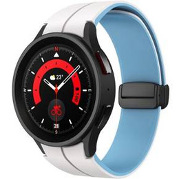 Pasek Silikonowy do Samsung Galaxy Watch 4/5/6/7/FE 40/42/43/44/45/46/47mm, Biały / Niebieski
