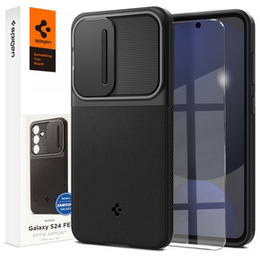 Etui Spigen do Samsung Galaxy S24 FE, Optik Armor, Czarne + Szkło Hartowane 9H