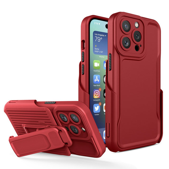 Pancerne Etui Belt Clip do iPhone 13 Pro Max, z klipsem, czerwone