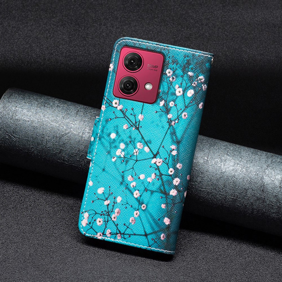 Etui z klapką do Motorola Moto G84 5G, Wallet, Sakura niebieskie