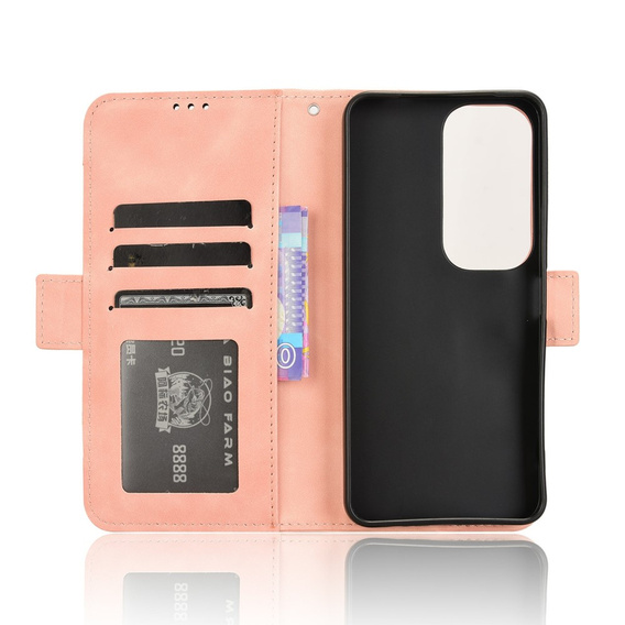 Etui z klapką do Vivo Y19s, Card Slot, różowe