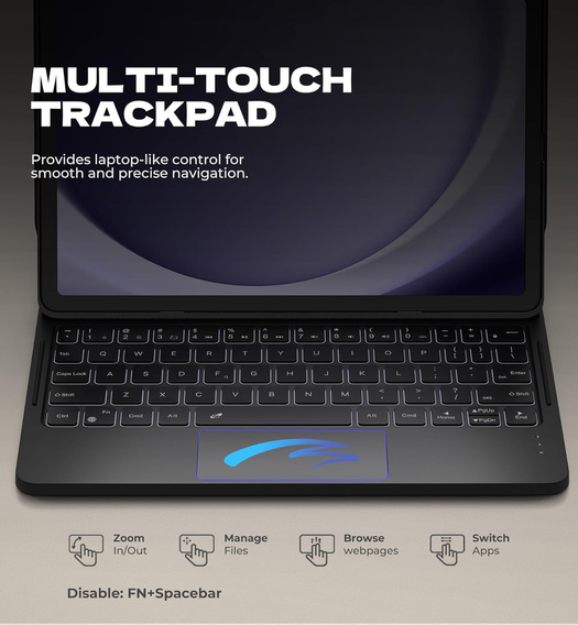 Etui z klawiaturą do Samsung Galaxy Tab A9+, Dexnor Magnetic Keyboard Touchpad, czarne
