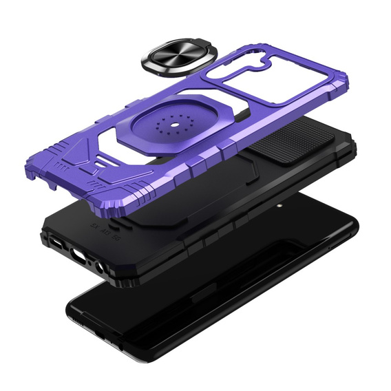 Etui do Samsung Galaxy S23 FE, pancerne z podstawką i blaszką do uchwytu, fioletowe