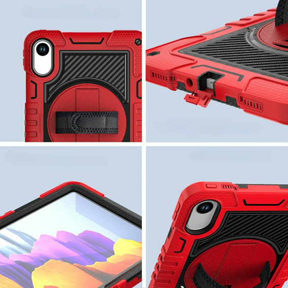 Pancerne etui do Xiaomi Redmi Pad 2, z podstawką i paskiem na ramię – czerwono-czarne