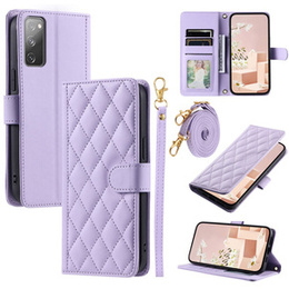 Etui z klapką do Samsung Galaxy S20 FE, Rhombus Crossbody Leather, fioletowe
