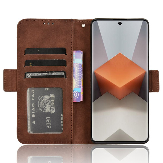 Etui z klapką do Xiaomi Redmi Note 13 Pro+, Card Slot, brązowe